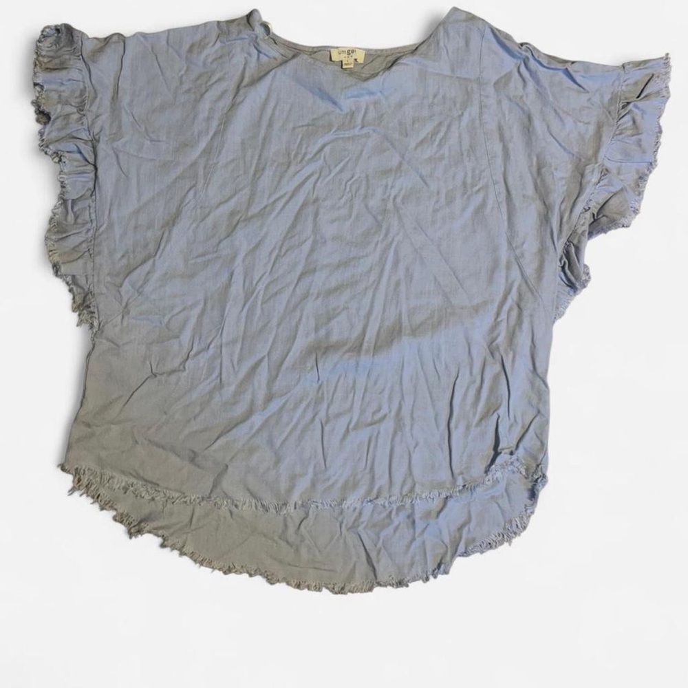 Umgee Soft Blue Ruffle Sleeve Blouse